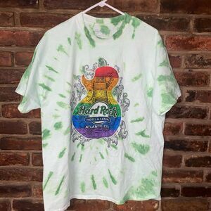 Hard Rock Atlantic City Custom Green Tie Dye Rainbow Graphic T-Shirt Size XL